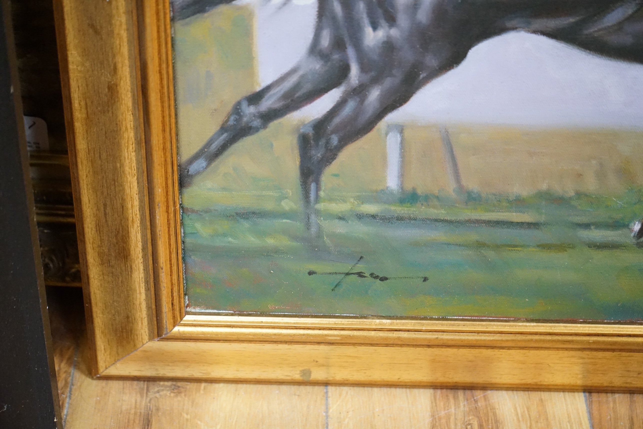 Graham Isom (b.1945), oil on canvas, Horse racing scene, 50 x 75cm. Condition - fair to good, a few minor light scuffs